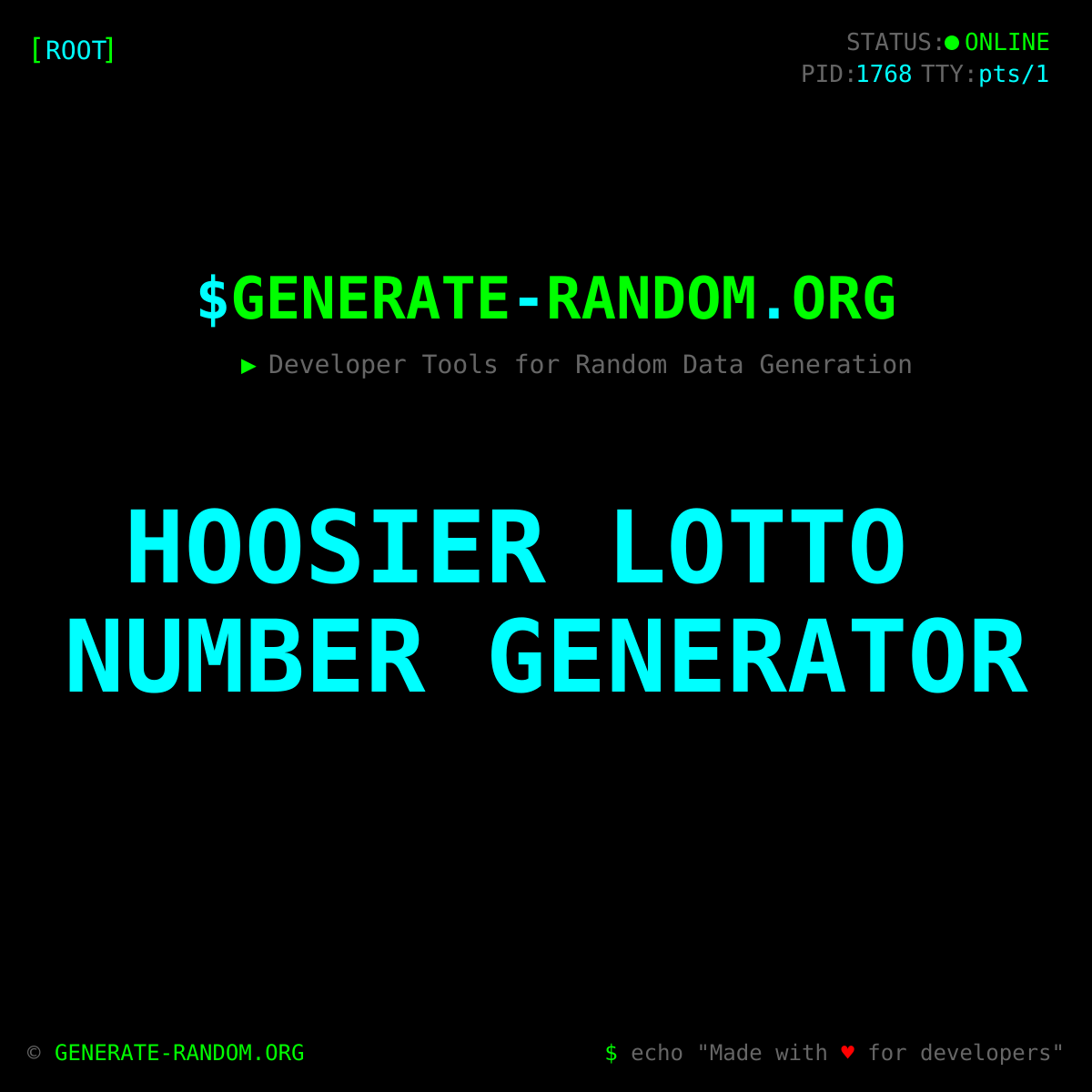 Hoosier Lotto Number Generator - Quick Pick (6 from 1-46)