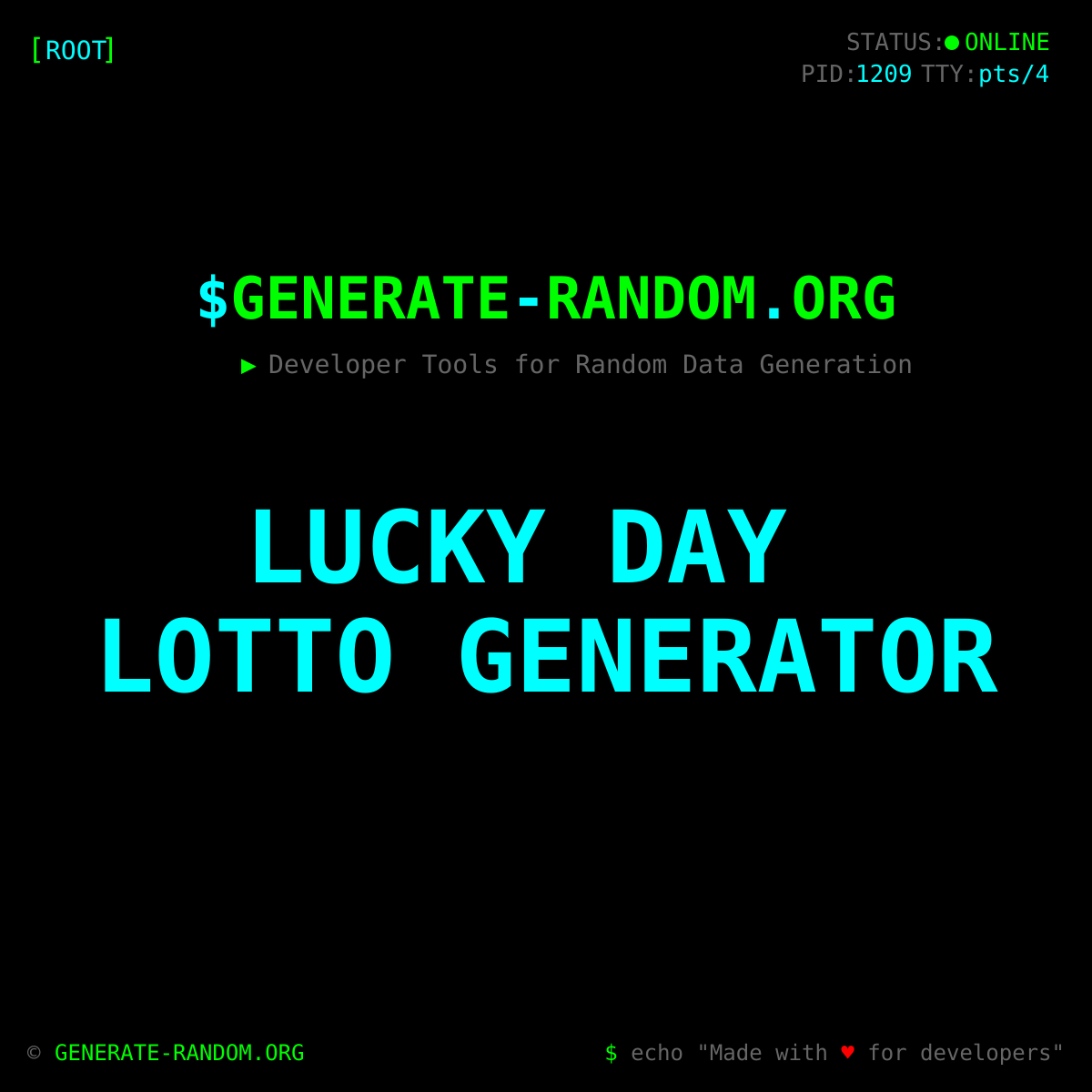 Lucky Day Lotto Number Generator - Quick Pick (5 from 1-45)